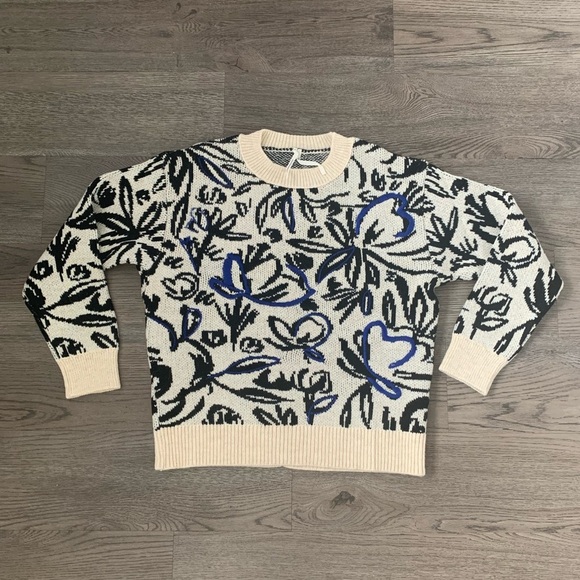 By Anthropologie Floral Pop Embroidered Wool Blend Sweater Size S - Blue - NWOT - Picture 5 of 16